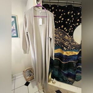 Long Beige Knit Cardigan